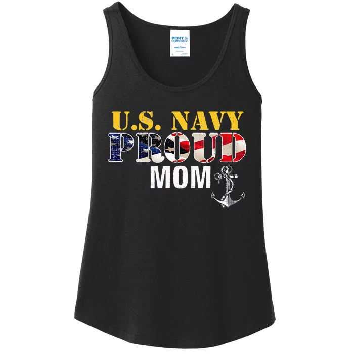 Vintage Navy Proud Mom With U.S. American Flag Gift Ladies Essential Tank