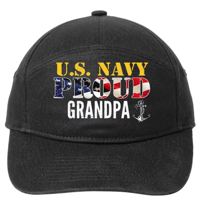 Vintage Navy Proud Grandpa With U.S. American Flag Gift 7-Panel Snapback Hat