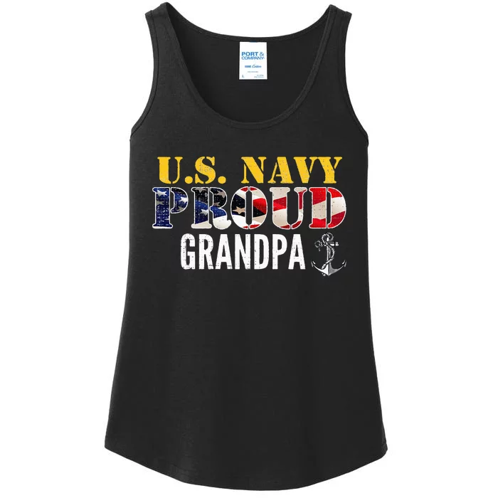 Vintage Navy Proud Grandpa With U.S. American Flag Gift Ladies Essential Tank