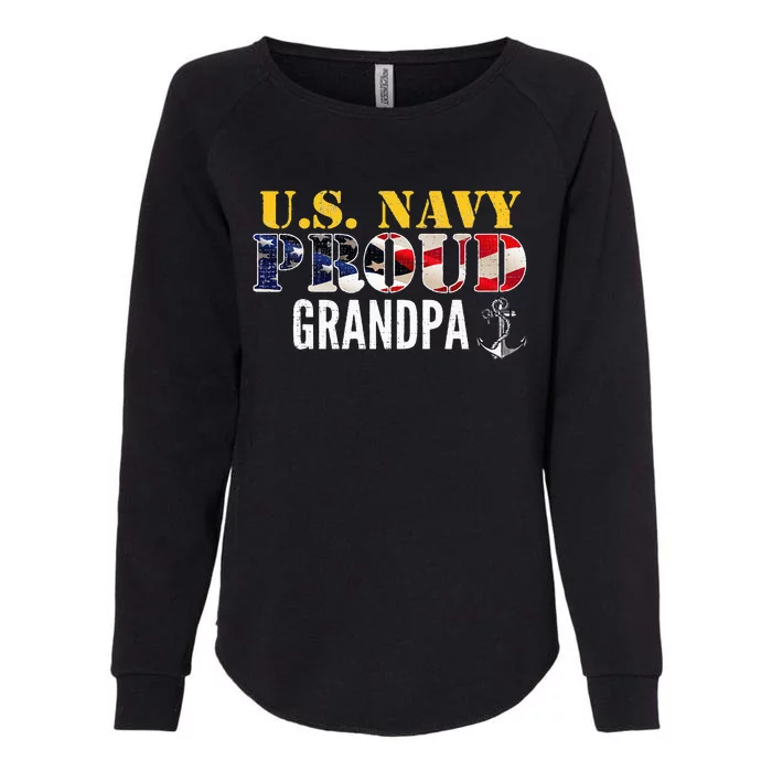 Vintage Navy Proud Grandpa With U.S. American Flag Gift Womens California Wash Sweatshirt