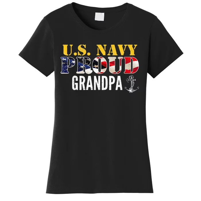 Vintage Navy Proud Grandpa With U.S. American Flag Gift Women's T-Shirt