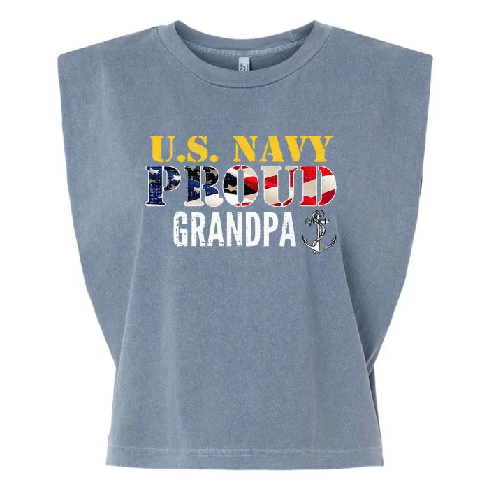 Vintage Navy Proud Grandpa With U.S. American Flag Gift Garment-Dyed Women's Muscle Tee