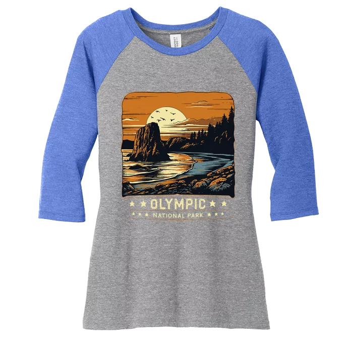 Vintage National Park Washington Adventure Ret Women's Tri-Blend 3/4-Sleeve Raglan Shirt