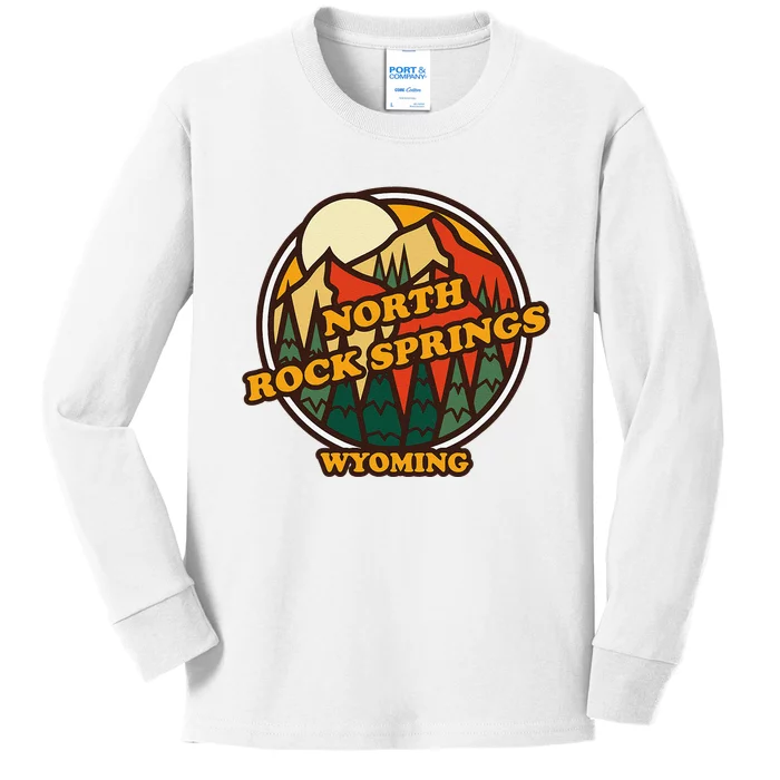 Vintage North Rock Springs Wyoming Mountain Souvenir Print Kids Long Sleeve Shirt