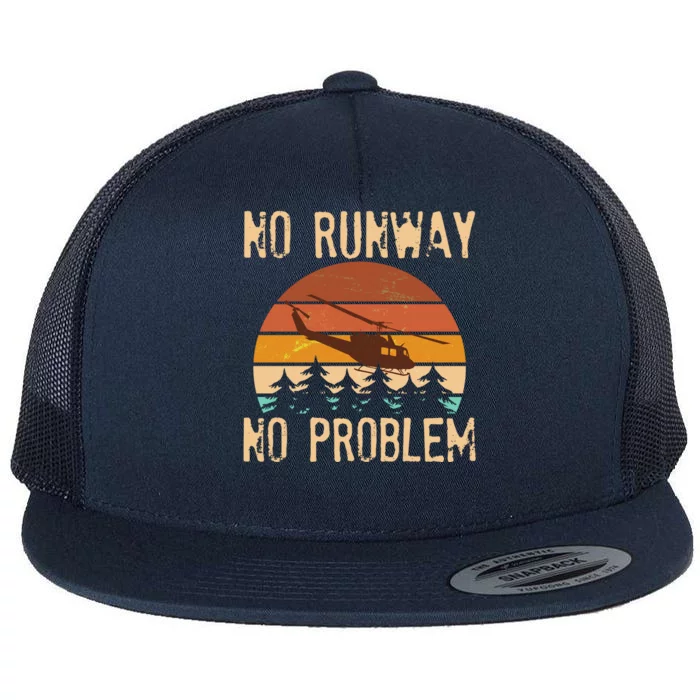 VIntage No Runway No Problem Helicopter Flat Bill Trucker Hat