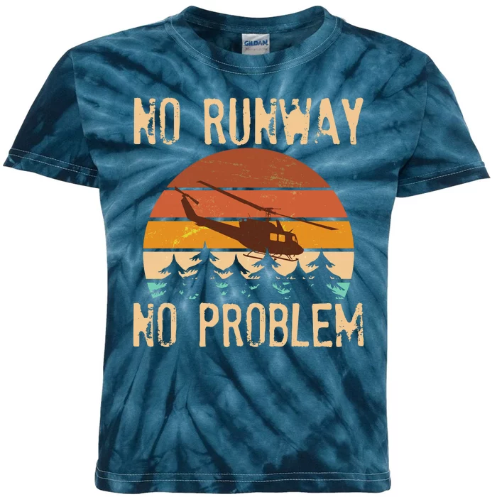 VIntage No Runway No Problem Helicopter Kids Tie-Dye T-Shirt