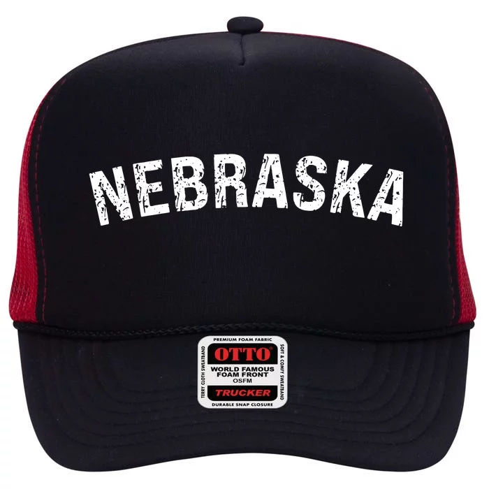 Vintage Nebraska Red Retro High Crown Mesh Trucker Hat