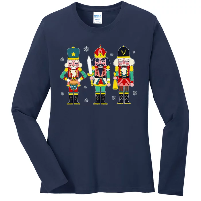 Vintage Nutcracker Squad Christmas 2024 Xmas Matching Ladies Long Sleeve Shirt