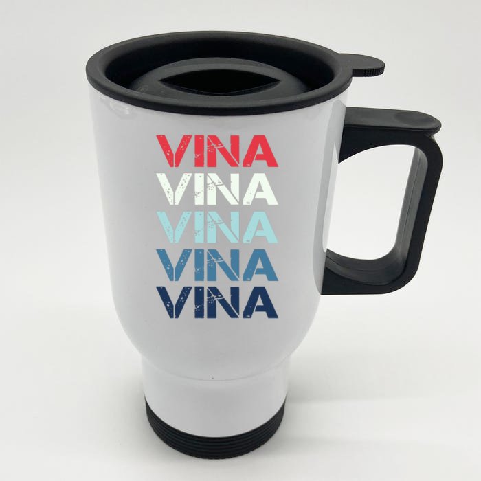 Vina Name T Shirt Vina Classic Vintage Front & Back Stainless Steel Travel Mug