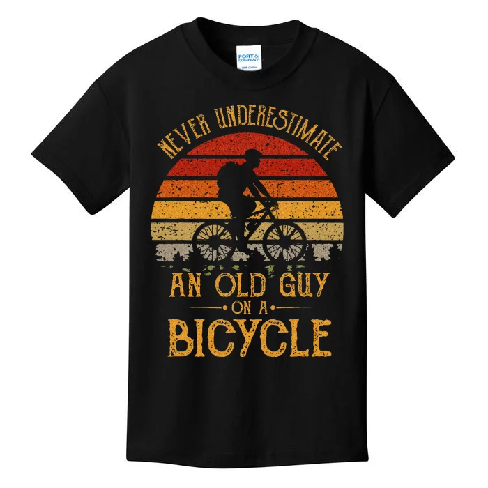 Vintage Never Underestimate An Old Guy On A Bicycle Cycling Kids T-Shirt