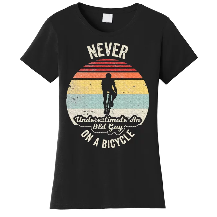 Vintage Never Underestimate An Old Guy On A Bicycle Cycling Women's T-Shirt