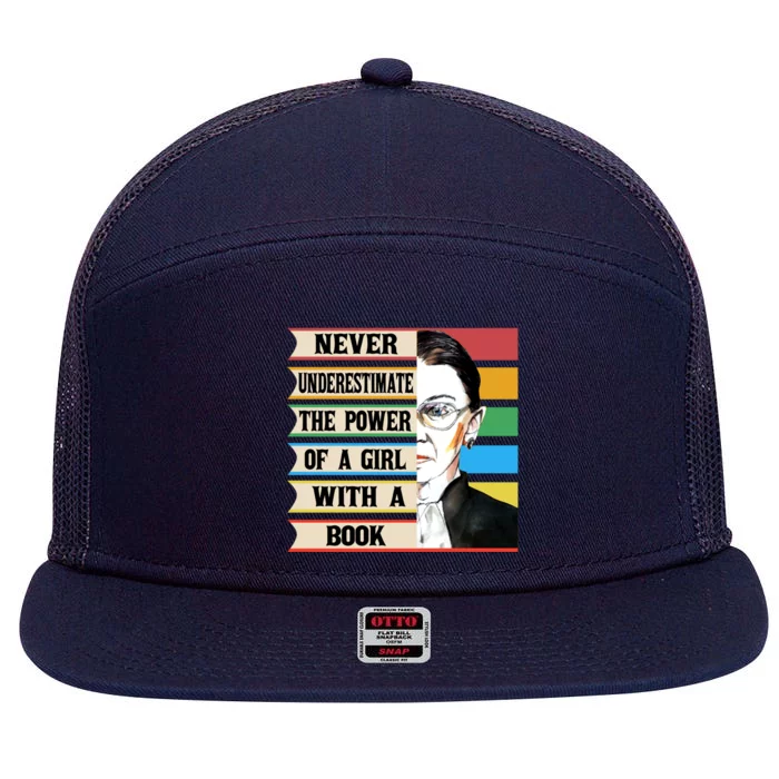 Vintage Never Underestimate The Power Of A Girl With A Book Gift 7 Panel Mesh Trucker Snapback Hat