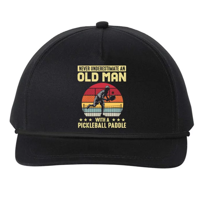 Vintage Never Underestimate An Old Man Pickleball Paddle Snapback Five-Panel Rope Hat