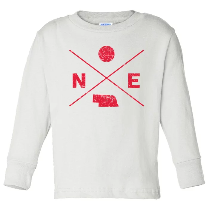 Vintage Nebraska Volleyball Player Coach Distressed Toddler Long Sleeve Shirt