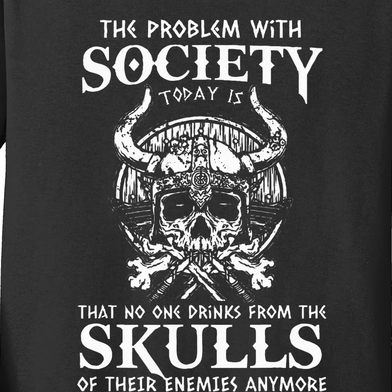 Viking Nordic Valhalla Odin Funny Society Problem Today Kids Long Sleeve Shirt