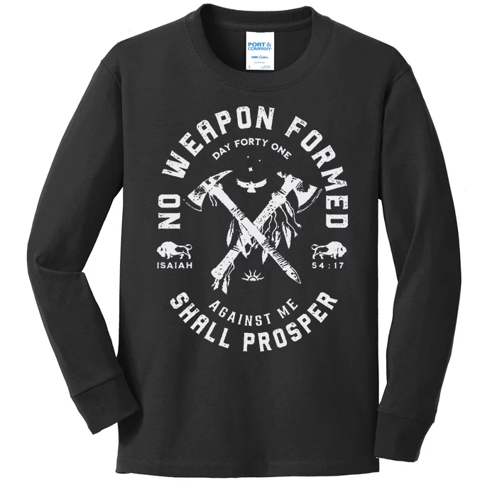 Vintage No Weapon Formed Against Me Shall Prosper Christian Kids Long Sleeve Shirt