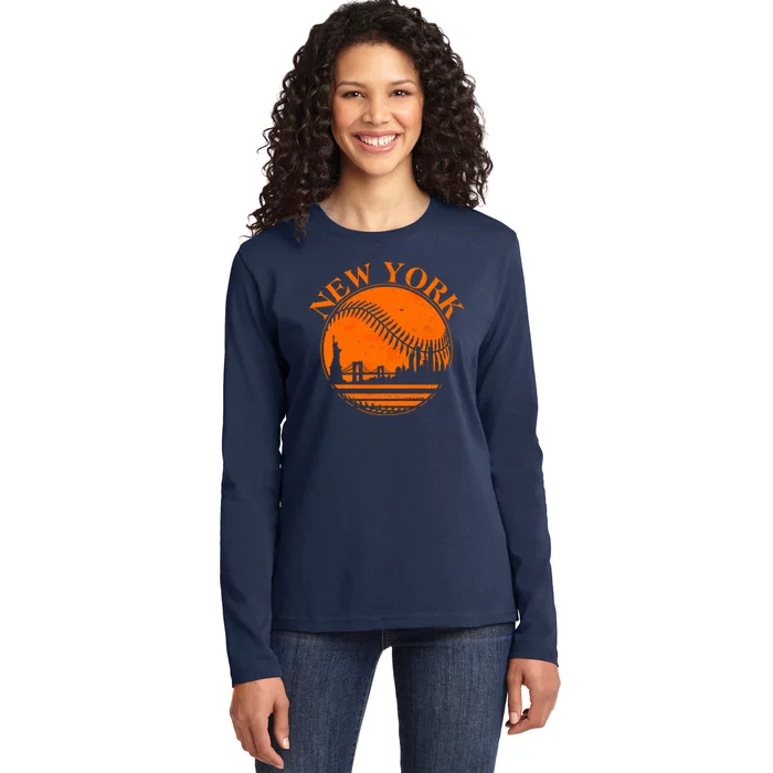 Vintage New York City Skyline Baseball Ladies Long Sleeve Shirt