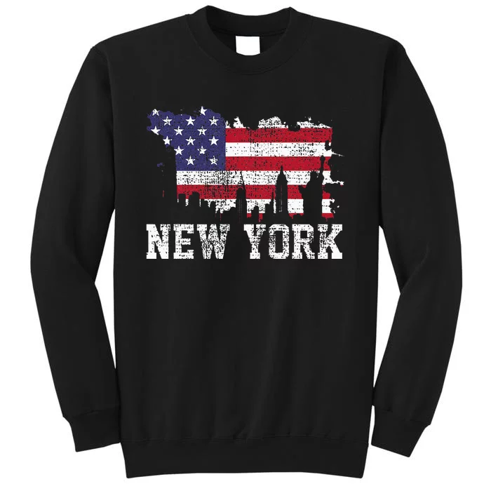 Vintage New York City Nyc Skyline Usa Flag America Sweatshirt