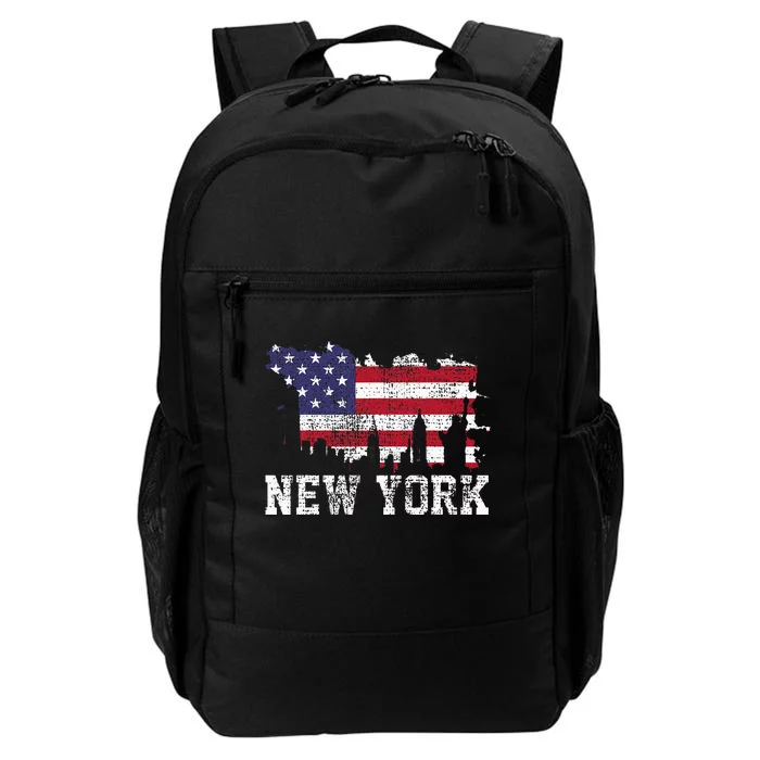 Vintage New York City Nyc Skyline Usa Flag America Daily Commute Backpack