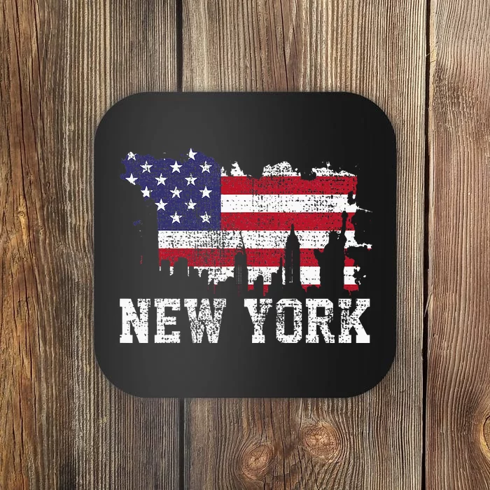 Vintage New York City Nyc Skyline Usa Flag America Coaster