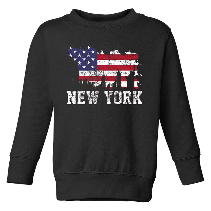 Vintage New York City Nyc Skyline Usa Flag America Toddler Sweatshirt