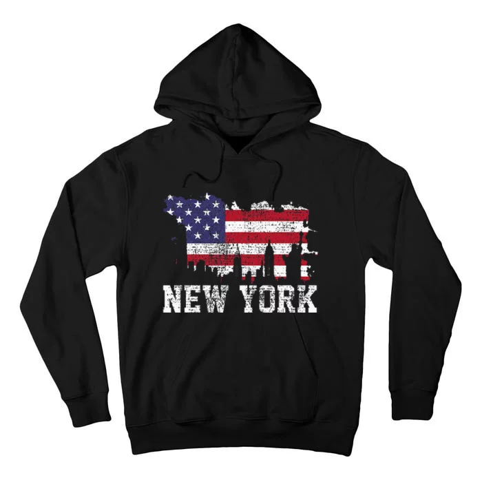 Vintage New York City Nyc Skyline Usa Flag America Tall Hoodie