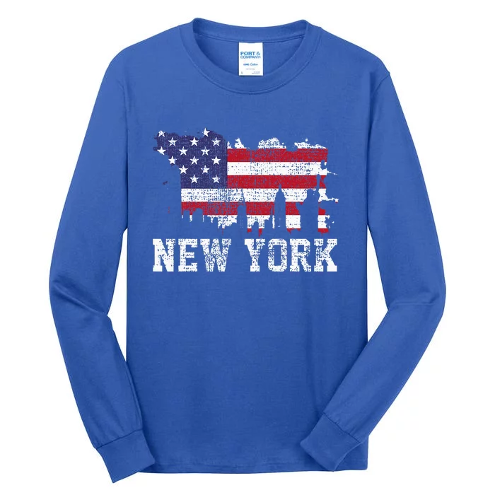 Vintage New York City Nyc Skyline Usa Flag Tall Long Sleeve T-Shirt