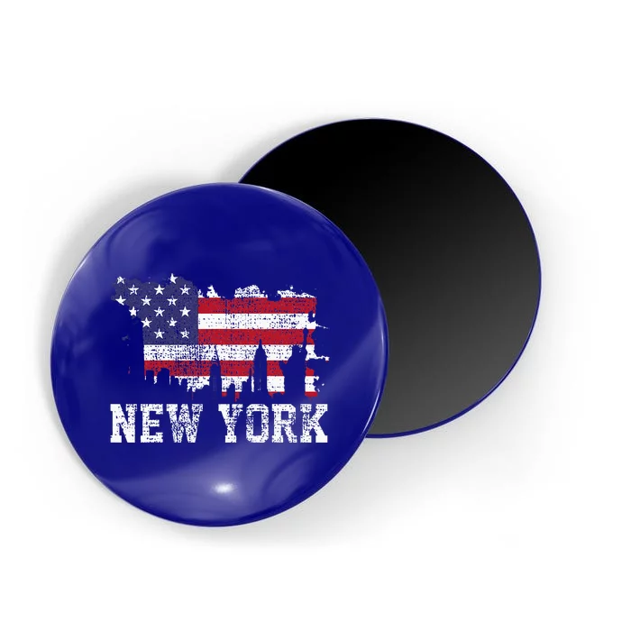 Vintage New York City Nyc Skyline Usa Flag Magnet