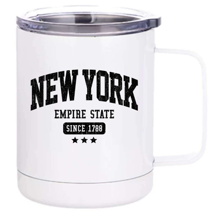 Vintage New York Empire State Nyc Weathered Dark Cute Gift Front & Back 12oz Stainless Steel Tumbler Cup