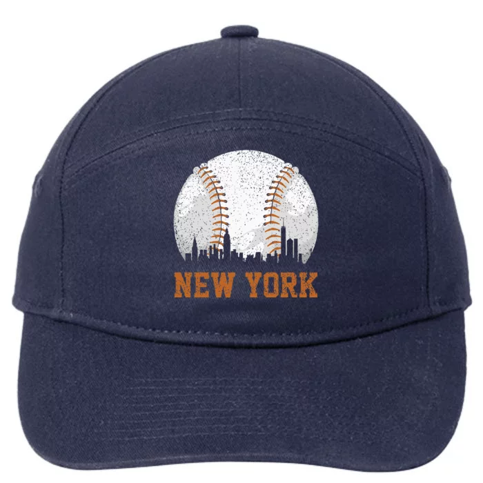 Vintage New York Cityscape Baseball Lover Player And Fans 7-Panel Snapback Hat