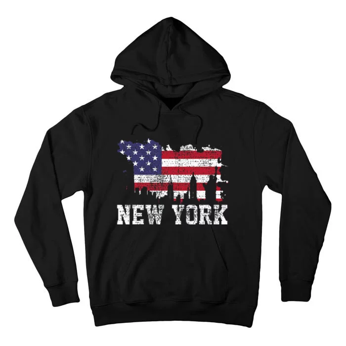 Vintage New York City NYC Skyline USA Flag Tall Hoodie