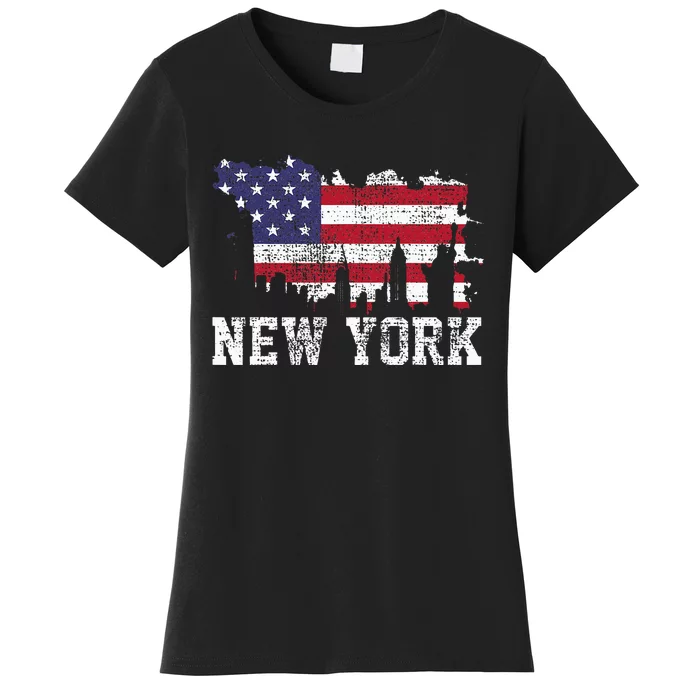 Vintage New York City NYC Skyline USA Flag Women's T-Shirt