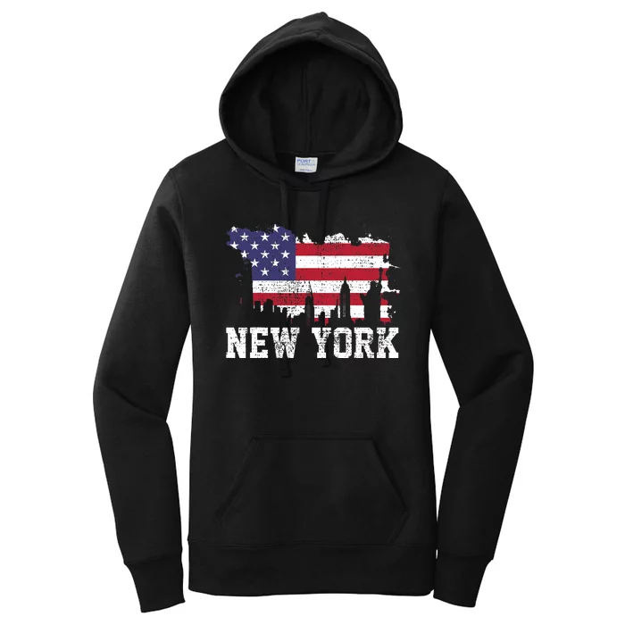 Vintage New York City NYC Skyline USA Flag America Gift Women's Pullover Hoodie