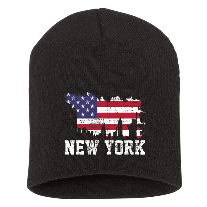 Vintage New York City NYC Skyline USA Flag America Gift Short Acrylic Beanie