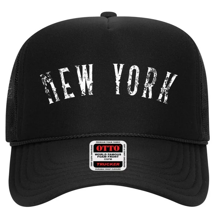 Vintage New York Distressed Text Ny Apparel High Crown Mesh Trucker Hat