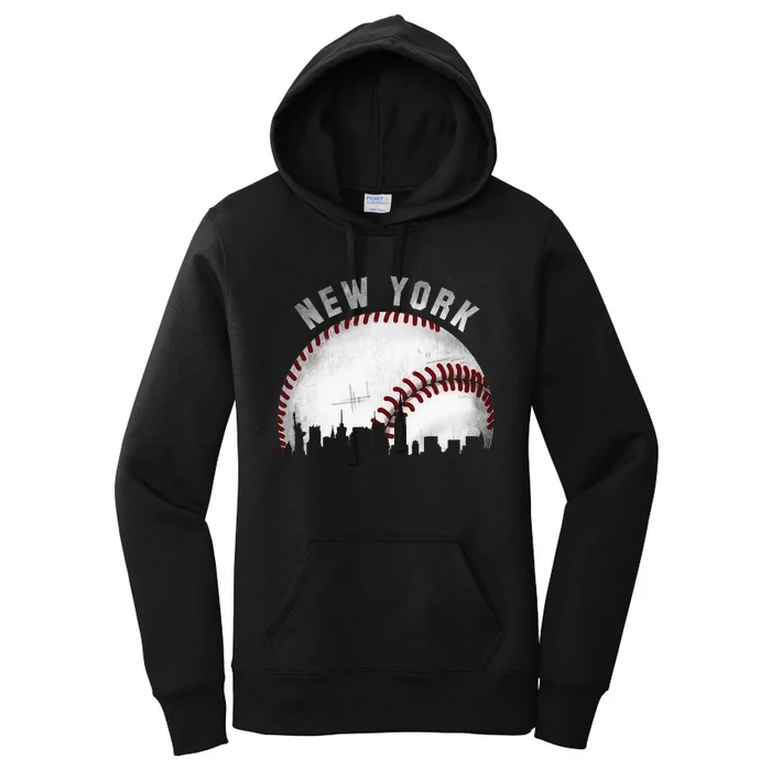 Vintage New York Skyline City Baseball Women's Pullover Hoodie