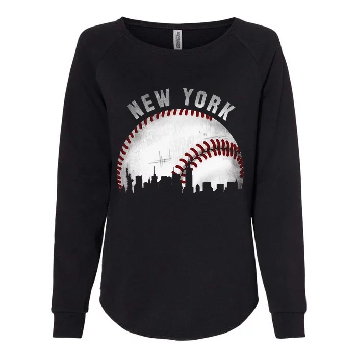 Vintage New York Skyline City Baseball Womens California Wash Sweatshirt