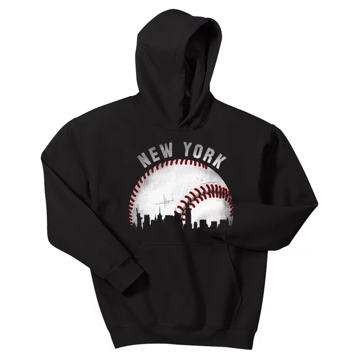 Vintage New York Skyline City Baseball Kids Hoodie