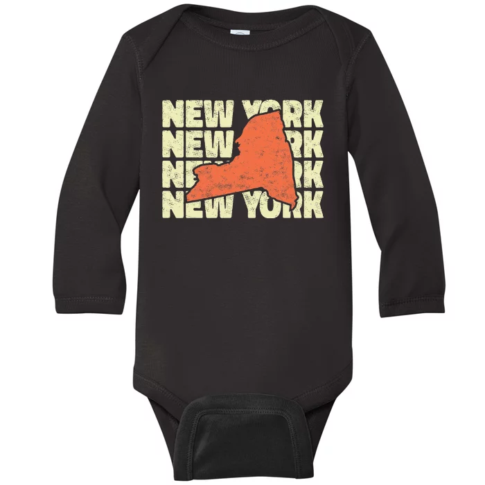 Vintage New York USA State Baby Long Sleeve Bodysuit