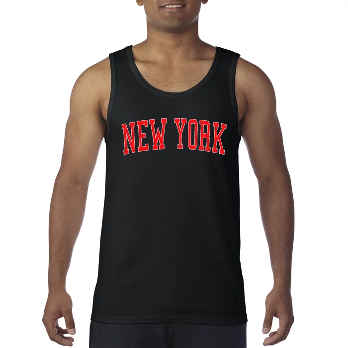 Vintage New York Ny Varsity Style Red Text Tank Top