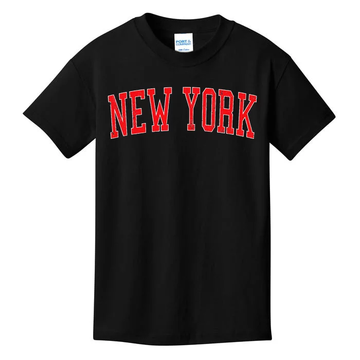 Vintage New York Ny Varsity Style Red Text Kids T-Shirt