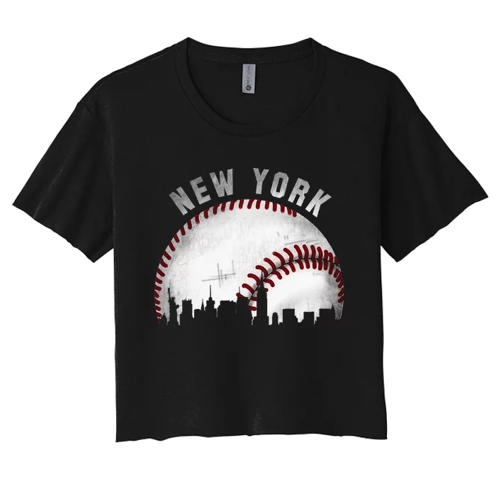 Vintage New York Skyline City Baseball Women's Crop Top Tee