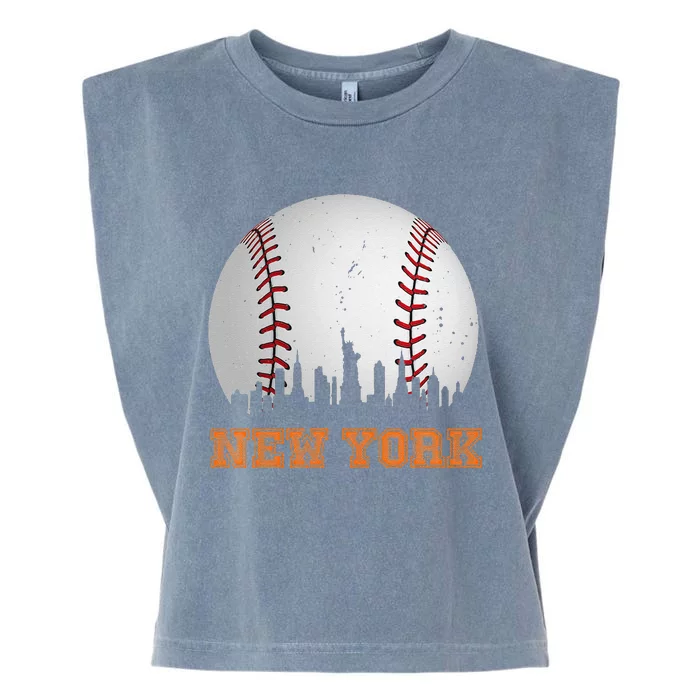 Vintage New York Skyline City Baseball Garment-Dyed Women's Muscle Tee