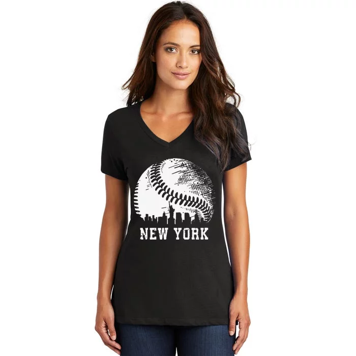 Vintage New York City Baseball Lover Women's V-Neck T-Shirt