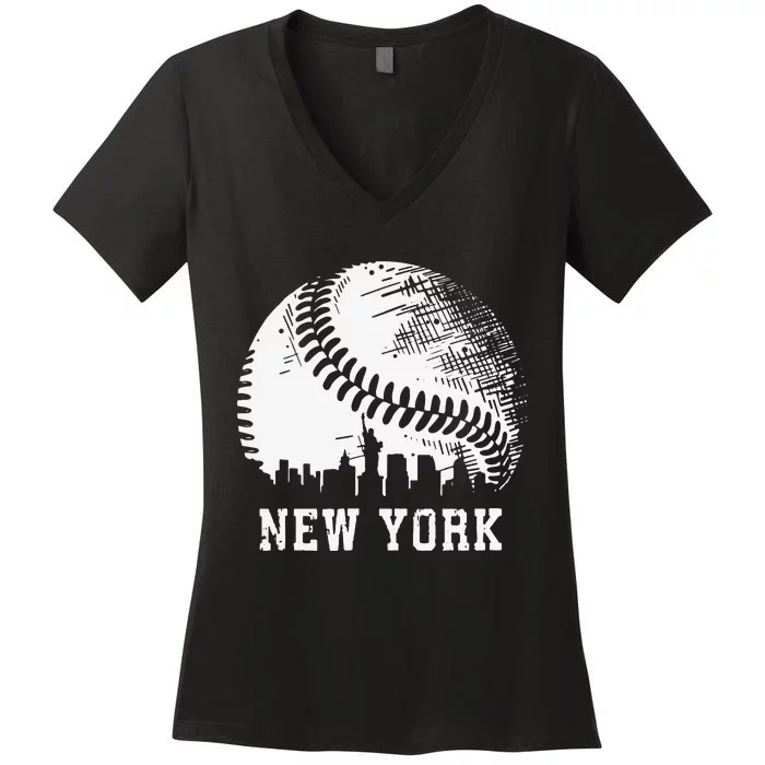 Vintage New York City Baseball Lover Women's V-Neck T-Shirt