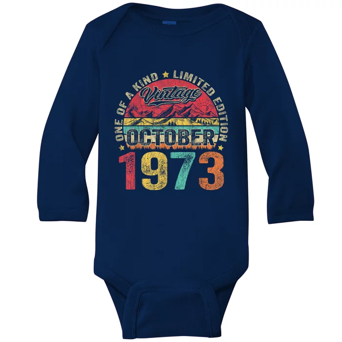 Vintage October 1973 50 Years Old 50th Birthday Gifts Wo Baby Long Sleeve Bodysuit