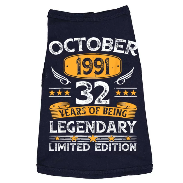 Vintage October 1991 32 Years Old Gifts 32nd Birthdays Doggie Tank