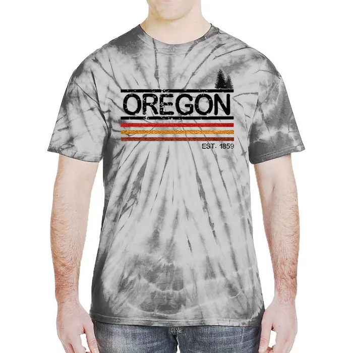 Vintage Oregon 1859 Retro Design With Trees And Stripes Tie-Dye T-Shirt