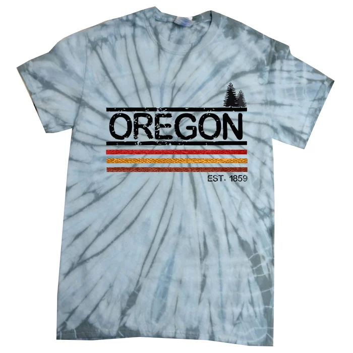 Vintage Oregon 1859 Retro Design With Trees And Stripes Tie-Dye T-Shirt