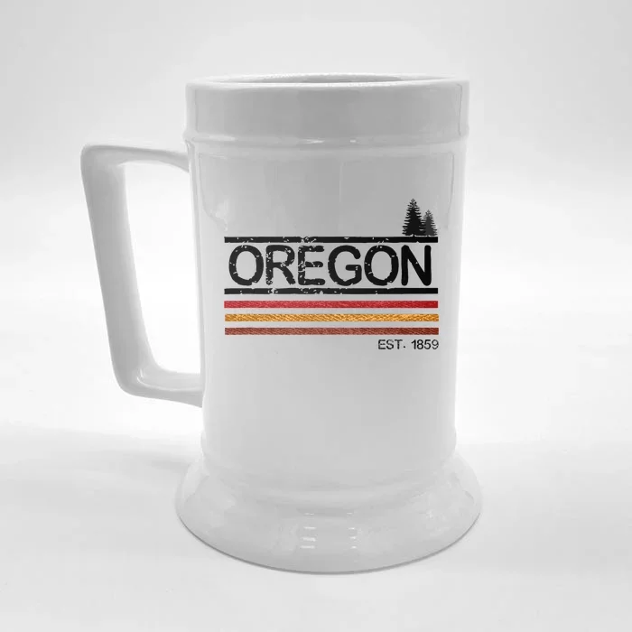 Vintage Oregon 1859 Retro Design With Trees And Stripes Front & Back Beer Stein